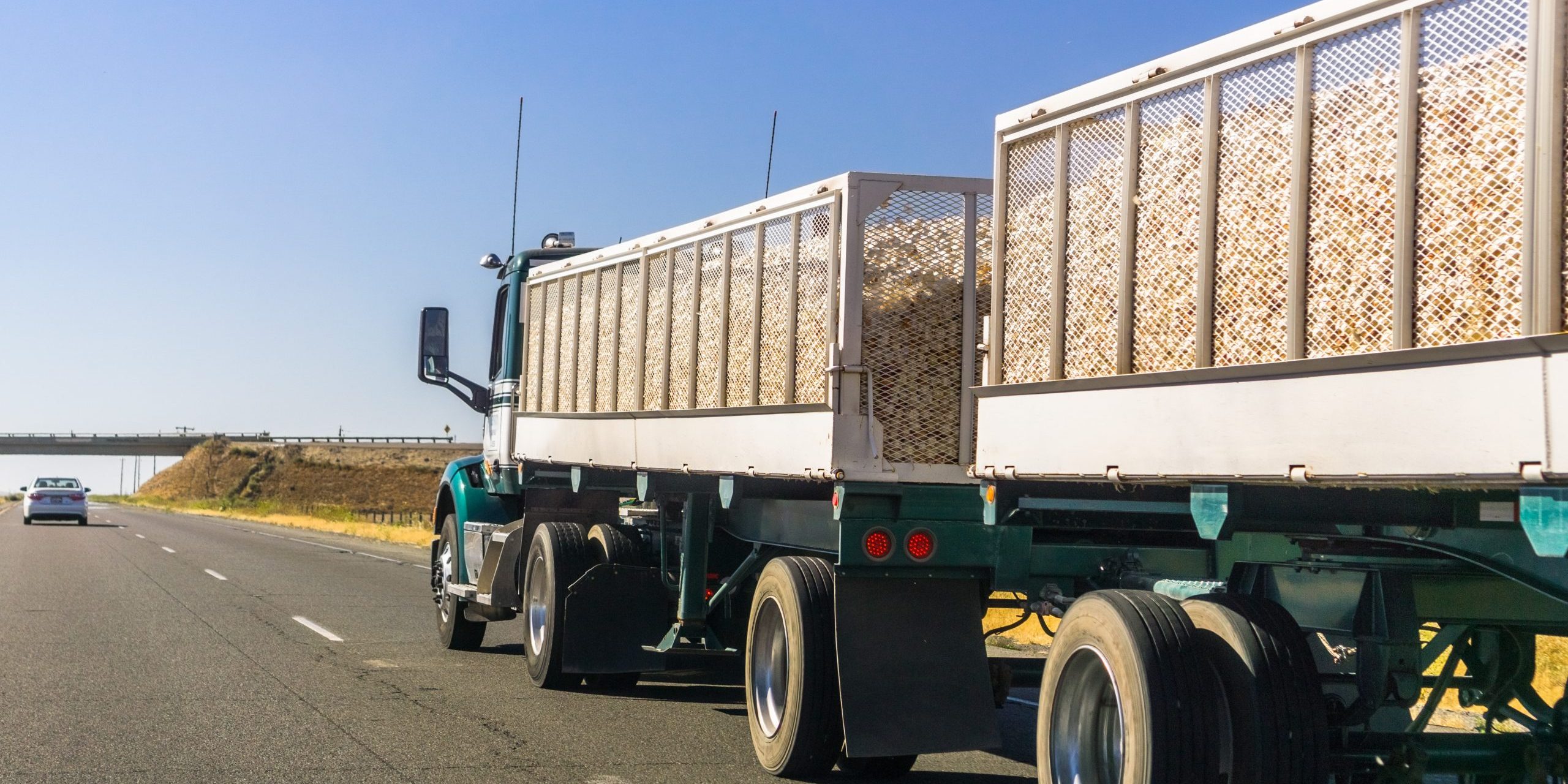 Truck delivering harvested onion on the interstate, California Truck delivering harvested onion on the interstate, California